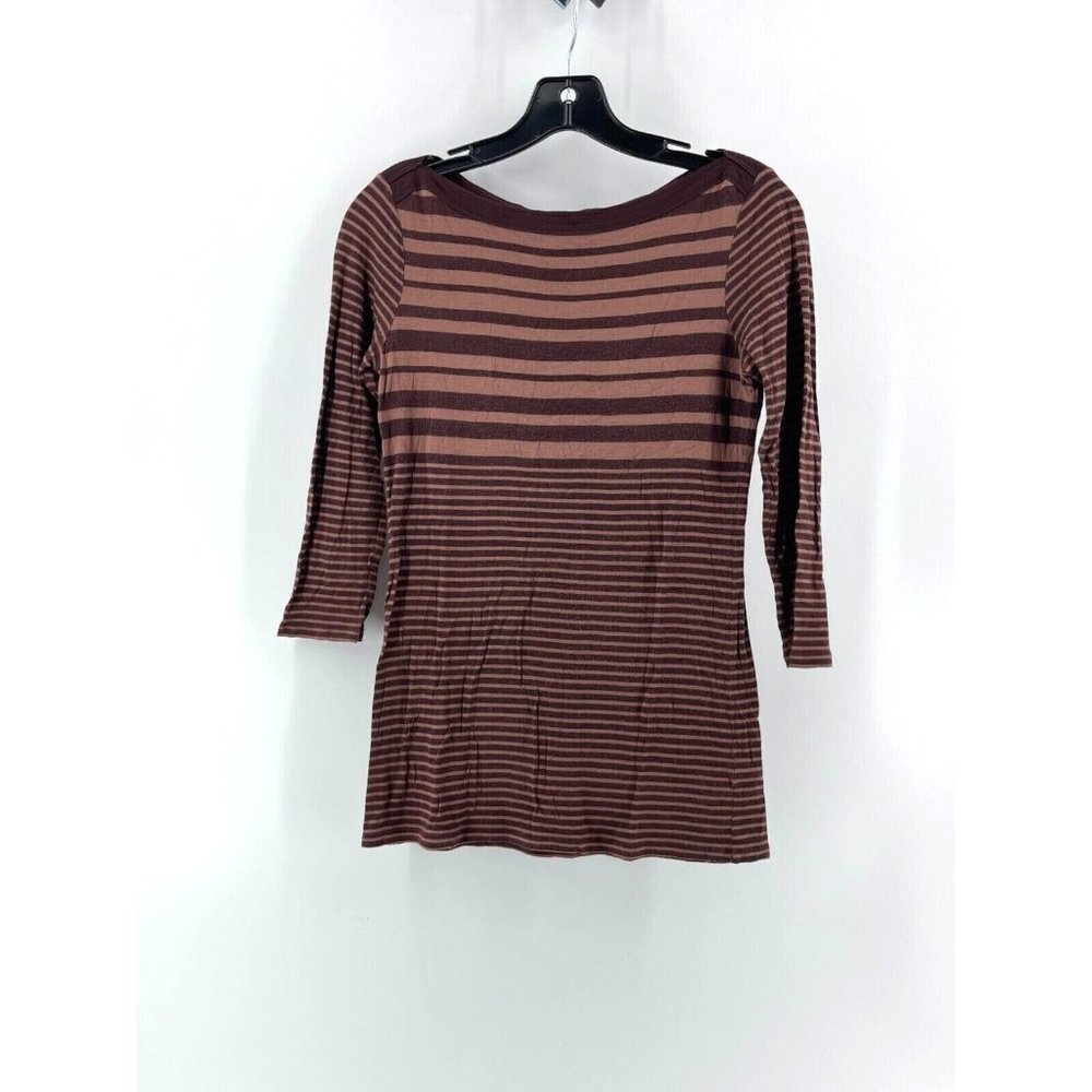 GAP Women's Long Sleeve Brown Striped Boat Neck Top Shirt Size XS